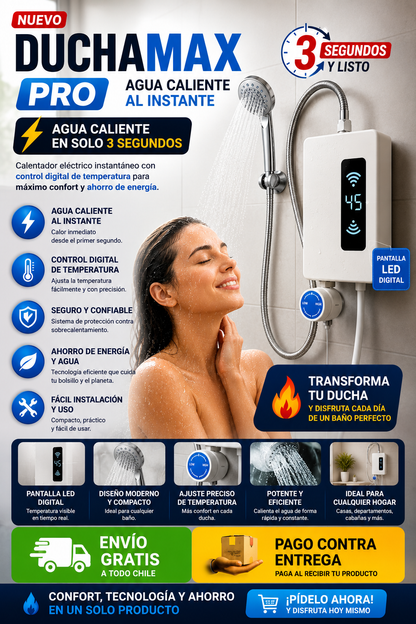 DuchaMax Pro | Agua Caliente Instantánea en 3 Segundos