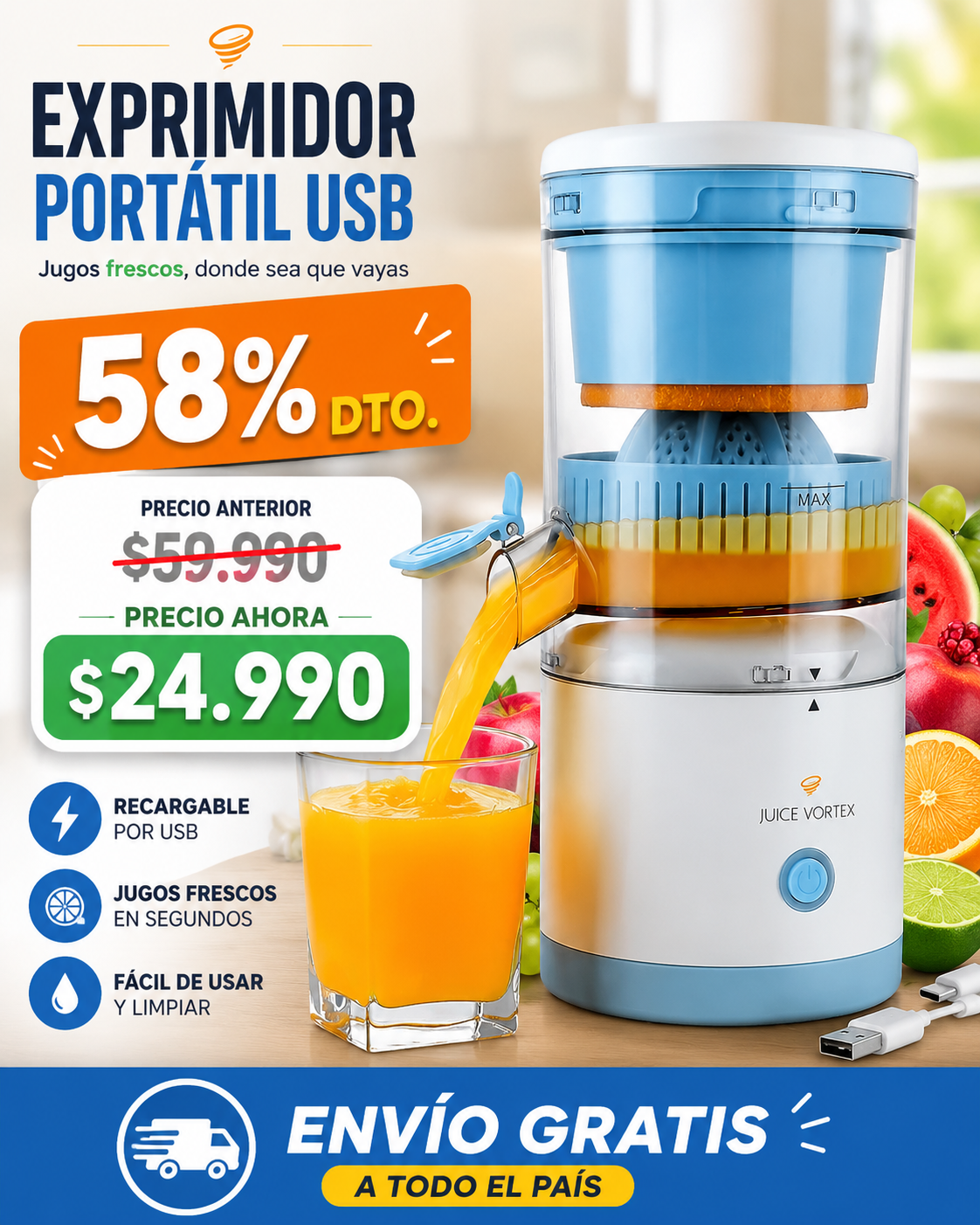 Exprimidor De Frutas Automatico Usb