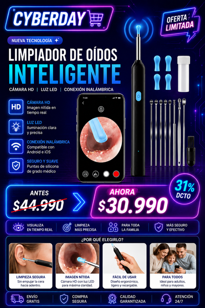 Otoscopio Limpiador Oídos Luz Cámara HD