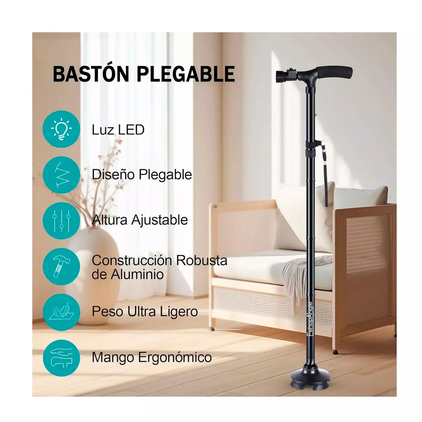 Bastón Ortopédico Plegable Con Luz